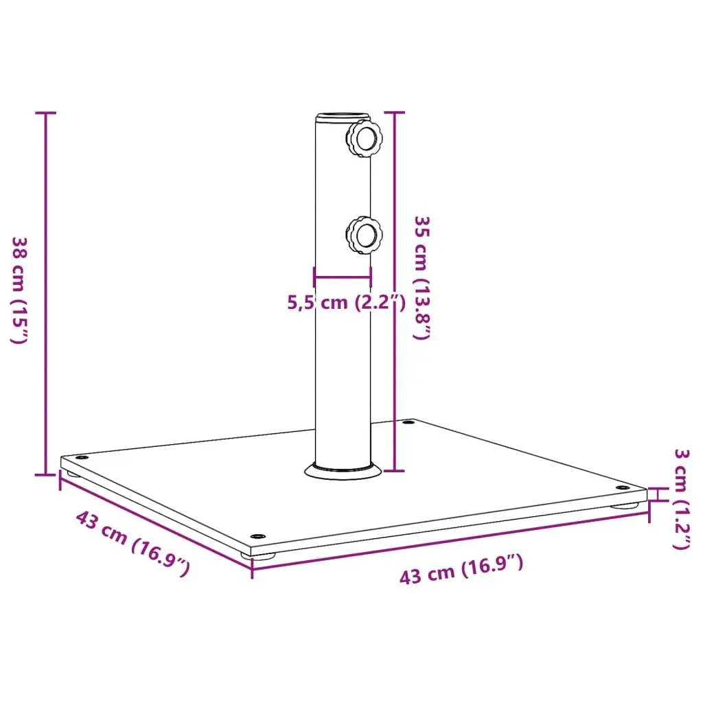 Square Parasol Base Steel 17kg White Ø32/38/48mm Pole Adapter