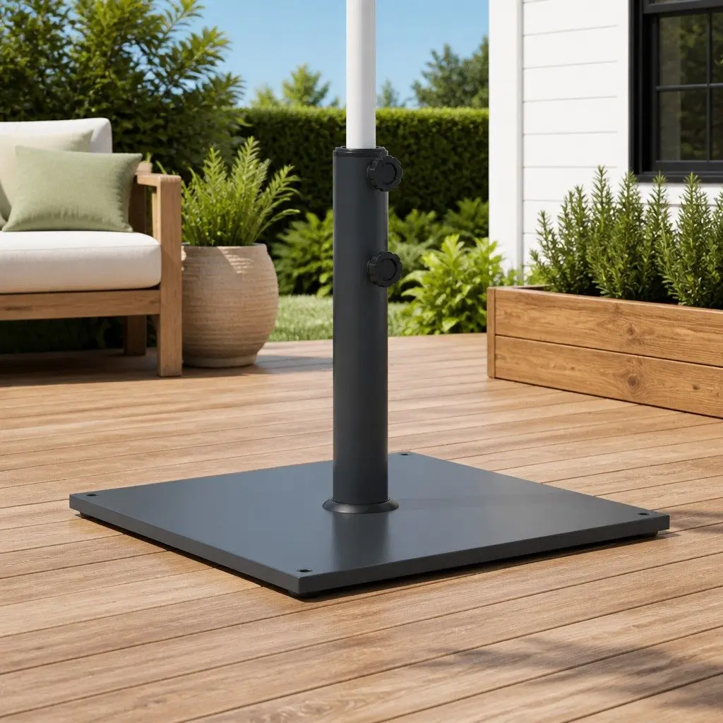 Parasol Base Steel Square Grey Umbrella Stand for Ø32/38/48mm Pole Adapter