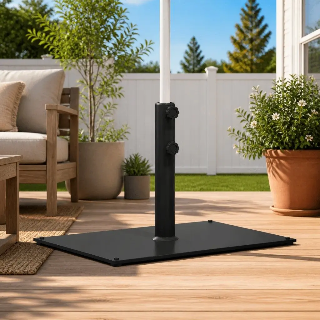 Parasol Base Grey Rectangular Steel Umbrella Stand 15kg Fits 32 38 48mm Poles