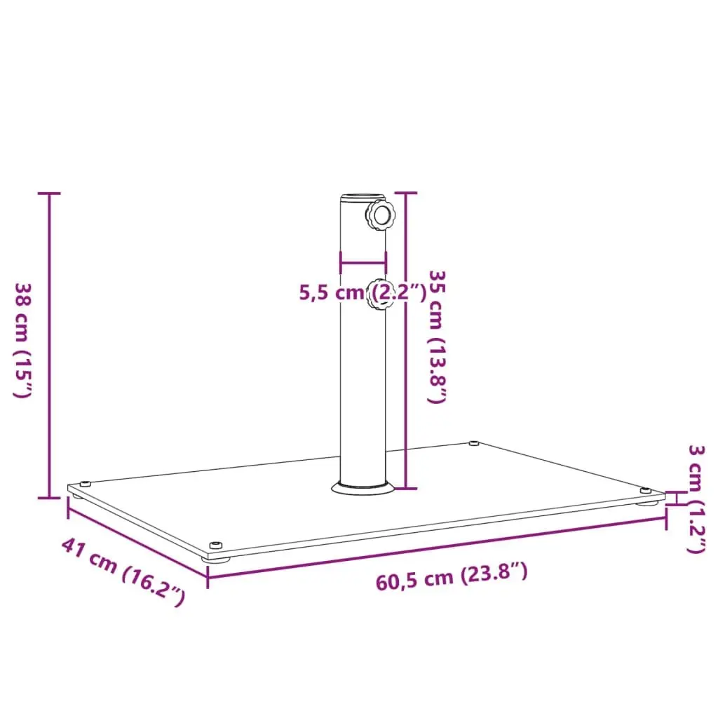 Parasol Base Grey Rectangular Steel Umbrella Stand 15kg Fits 32 38 48mm Poles
