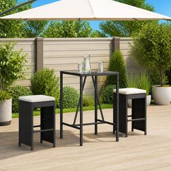 Practical Black Rattan Outdoor Bar Stools - 2 Pack