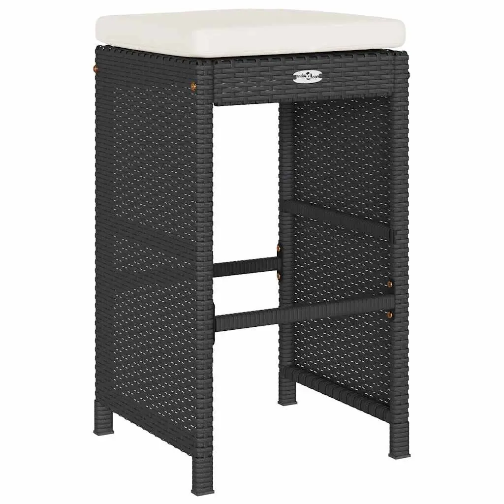 Outdoor Bar Stools Poly Rattan Cushioned Chairs Set 2 Piece Black