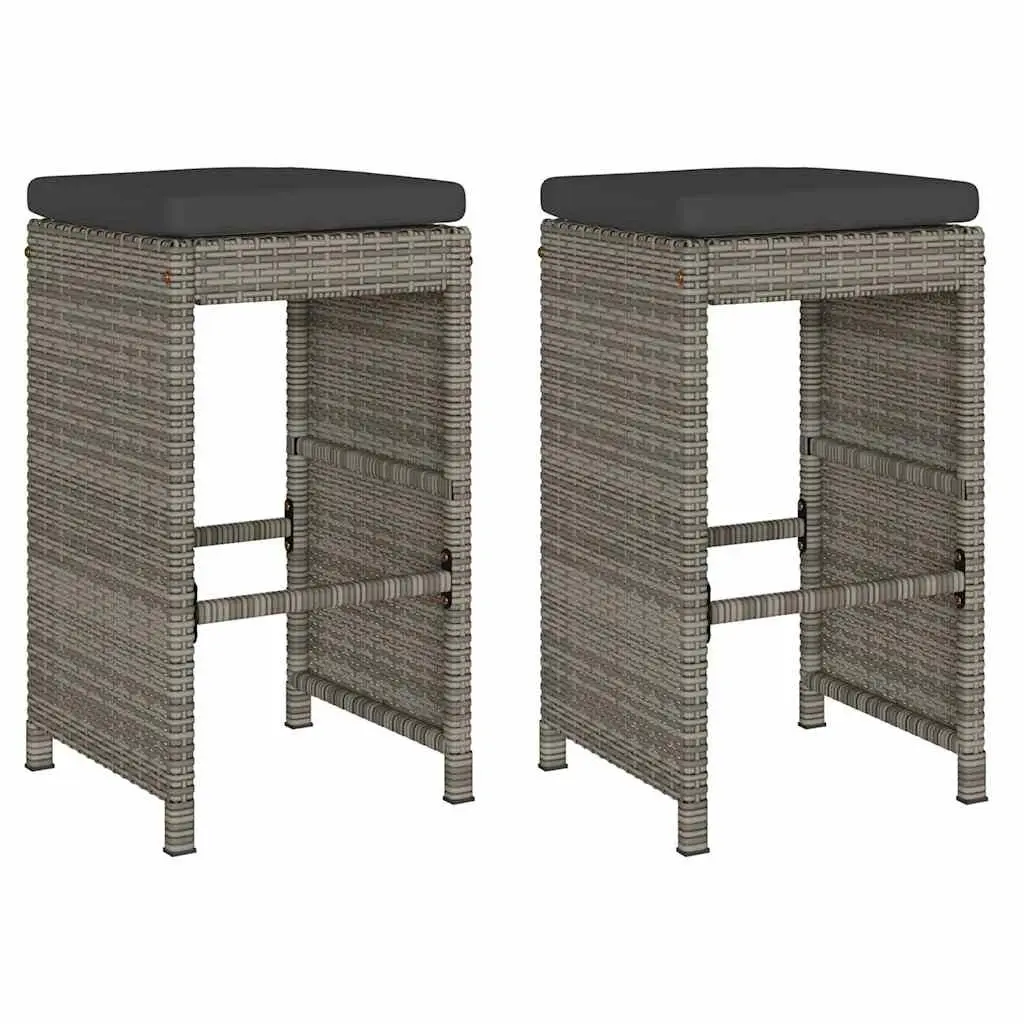 Outdoor Bar Stools PE Rattan Powder-coated Steel 2 Piece Grey with Cushions