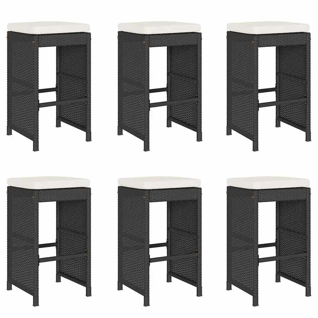 Outdoor Bar Stools PE Rattan Black Set of 6 with Cushions