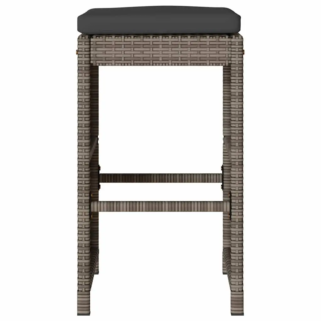 Outdoor Bar Stools Set PE Rattan Cushioned Chairs Grey 6 Piece