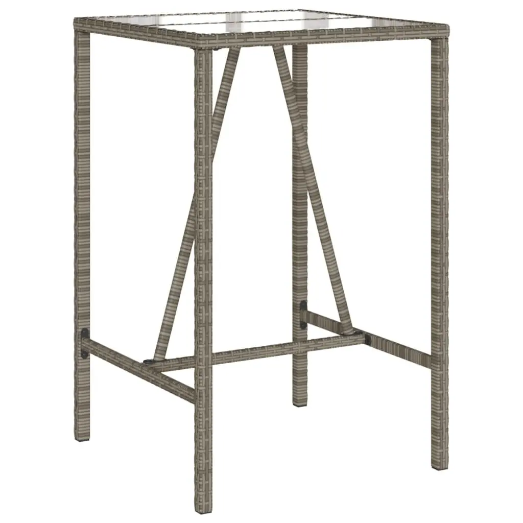 Outdoor Bar Table Grey Poly Rattan 70cm x 70cm x 110cm Tempered Glass Top Powder Coated Steel Frame