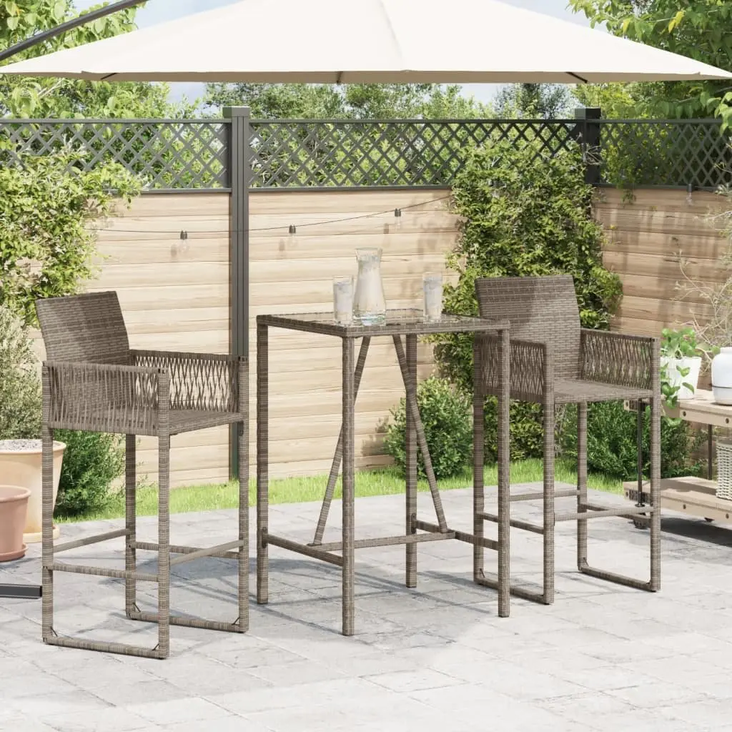 Outdoor Bar Table Grey Poly Rattan 70cm x 70cm x 110cm Tempered Glass Top Powder Coated Steel Frame