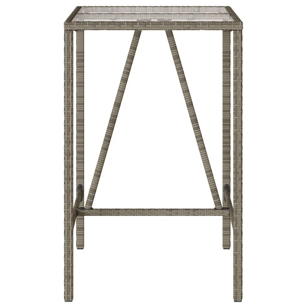 Outdoor Bar Table Grey Poly Rattan 70cm x 70cm x 110cm Tempered Glass Top Powder Coated Steel Frame