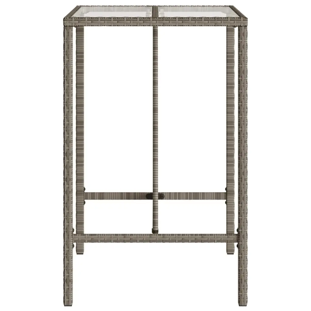 Outdoor Bar Table Grey Poly Rattan 70cm x 70cm x 110cm Tempered Glass Top Powder Coated Steel Frame