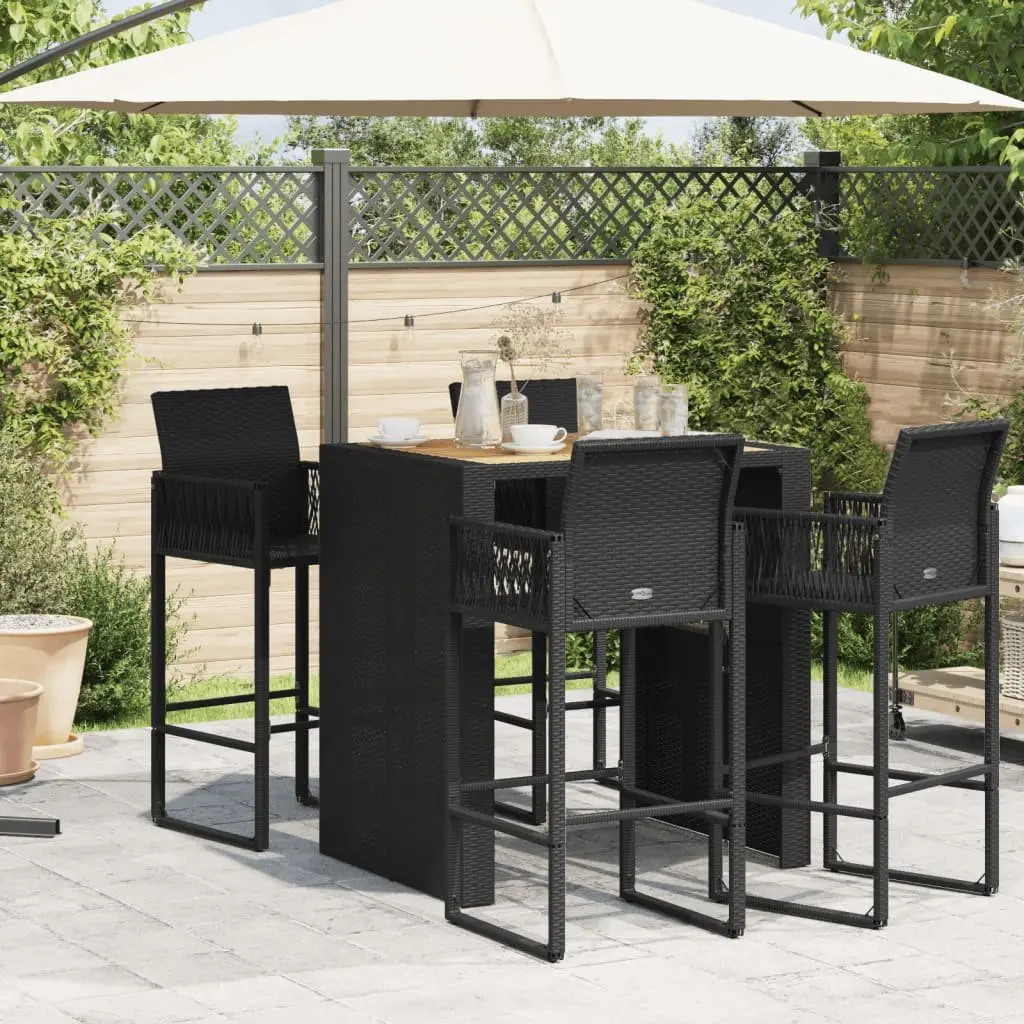 Outdoor Bar Table Acacia Wood Top PE Rattan Frame Black 105x80x110cm