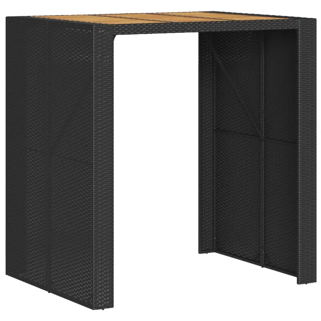 Outdoor Bar Table Acacia Wood Top PE Rattan Frame Black 105x80x110cm