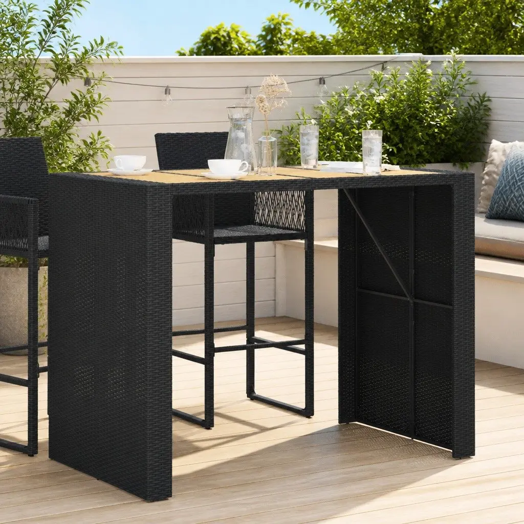 Outdoor Bar Table Acacia Wood Top Poly Rattan Frame Steel Black 145x80x110cm