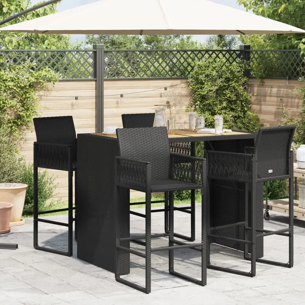 Outdoor Bar Table Acacia Wood Top Poly Rattan Frame Steel Black 145x80x110cm