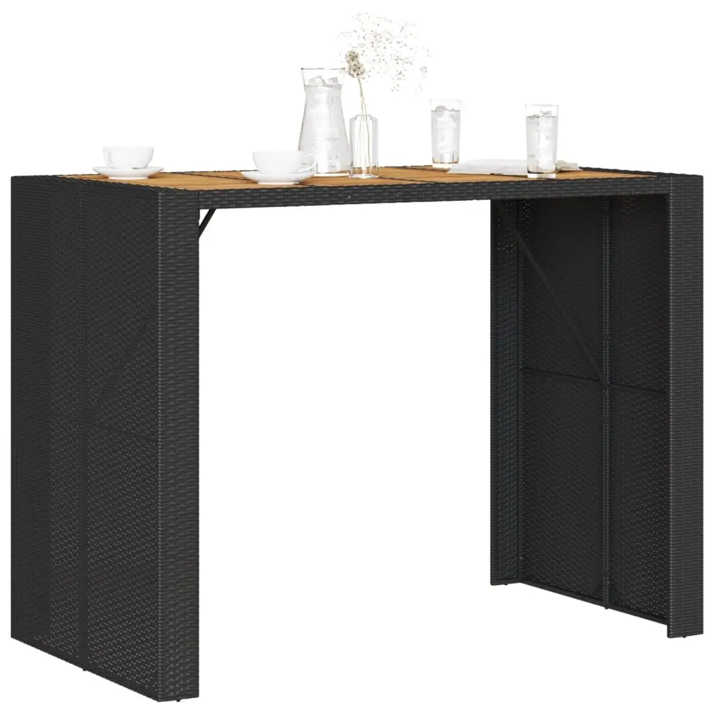 Outdoor Bar Table Acacia Wood Top Poly Rattan Frame Steel Black 145x80x110cm