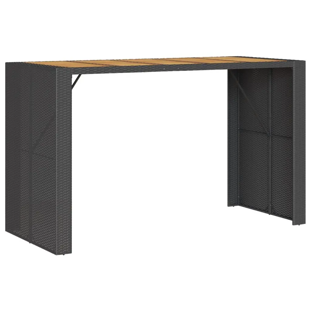 Garden Bar Table Acacia Wood Top Black Poly Rattan Weather Resistant Outdoor Furniture