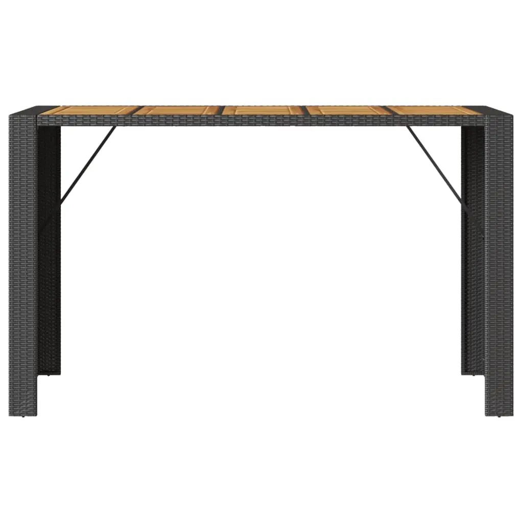 Garden Bar Table Acacia Wood Top Black Poly Rattan Weather Resistant Outdoor Furniture