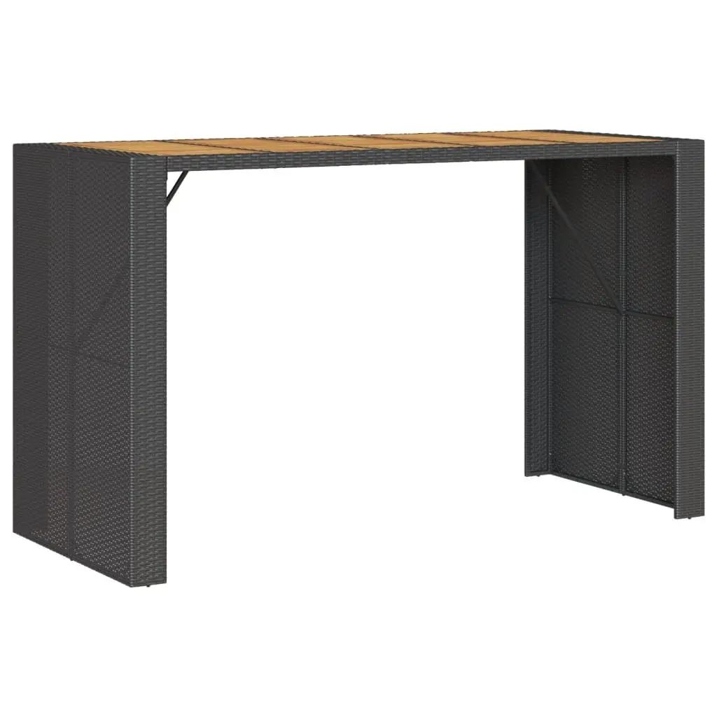 Garden Bar Table Acacia Wood Top Black Poly Rattan Weather Resistant Outdoor Furniture