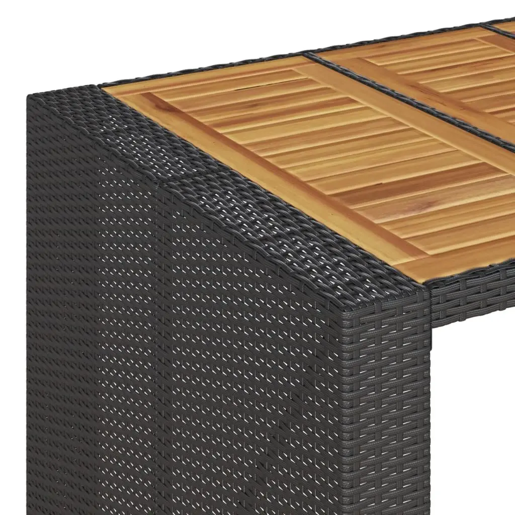 Garden Bar Table Acacia Wood Top Black Poly Rattan Weather Resistant Outdoor Furniture