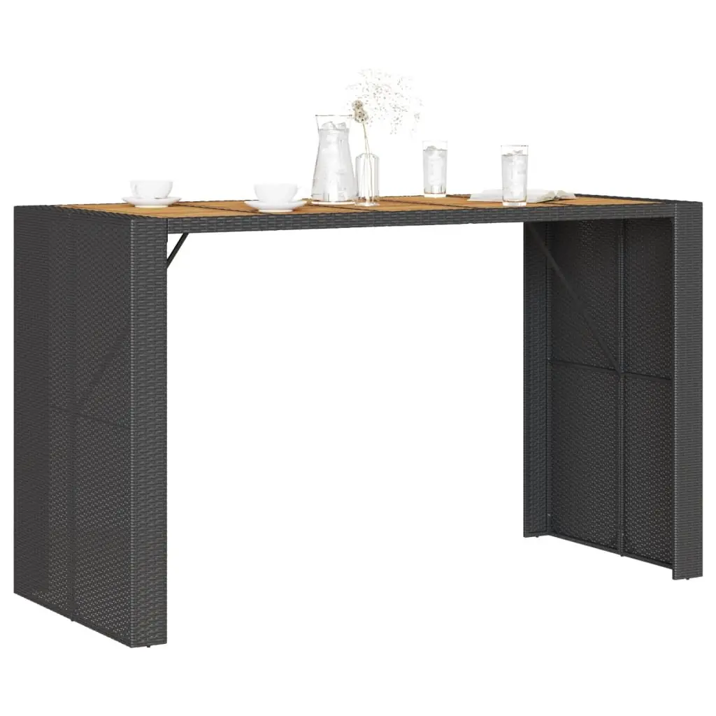 Garden Bar Table Acacia Wood Top Black Poly Rattan Weather Resistant Outdoor Furniture