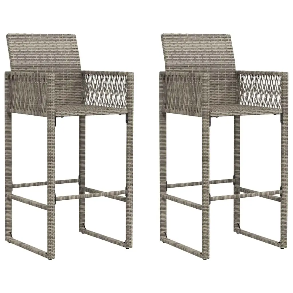 Outdoor Bar Stools Set PE Rattan Powder-Coated Steel 2 Piece Grey