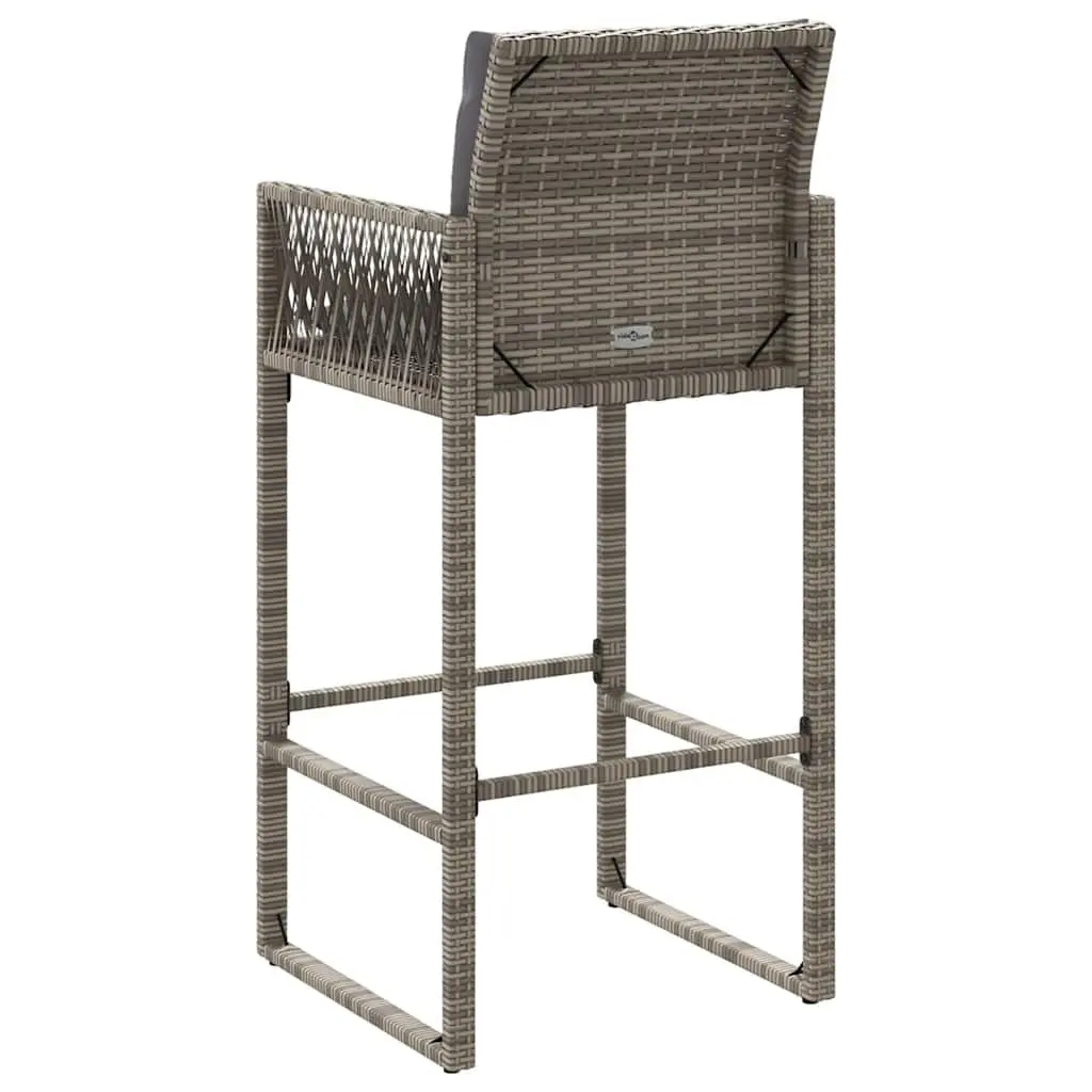Outdoor Bar Stools PE Rattan 2 pcs Grey with Cushions Powder-coated Steel Frame
