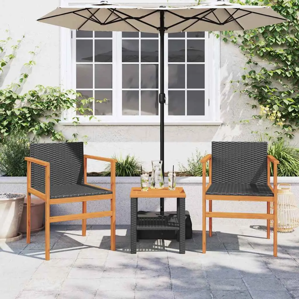 Outdoor Garden Chairs Set of 2 Black Poly Rattan Comfortable Seating Backrest