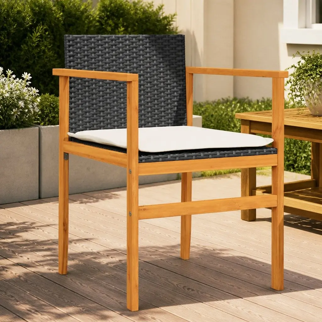 Outdoor Garden Chairs PE Rattan Cushioned 2 Piece Set Black