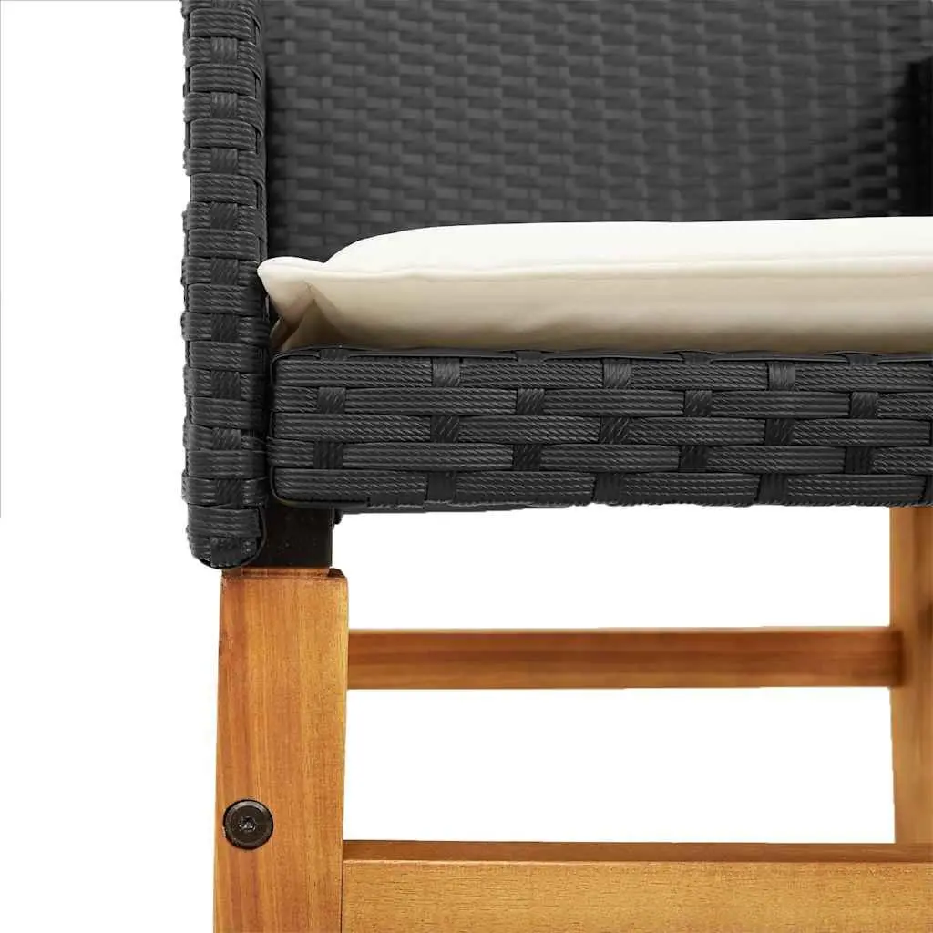 Outdoor Seating Chairs Set 2 Piece Black PE Rattan with Cushions Wooden Steel Frame