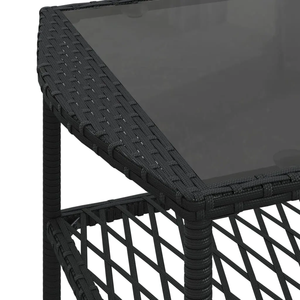 4 Piece Outdoor Garden Sofa Set Black PE Rattan Lounge with Powder-coated Steel Frame and Tempered Glass Table Top