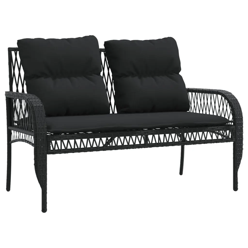 4 Piece Outdoor Garden Sofa Set Black PE Rattan Lounge with Powder-coated Steel Frame and Tempered Glass Table Top