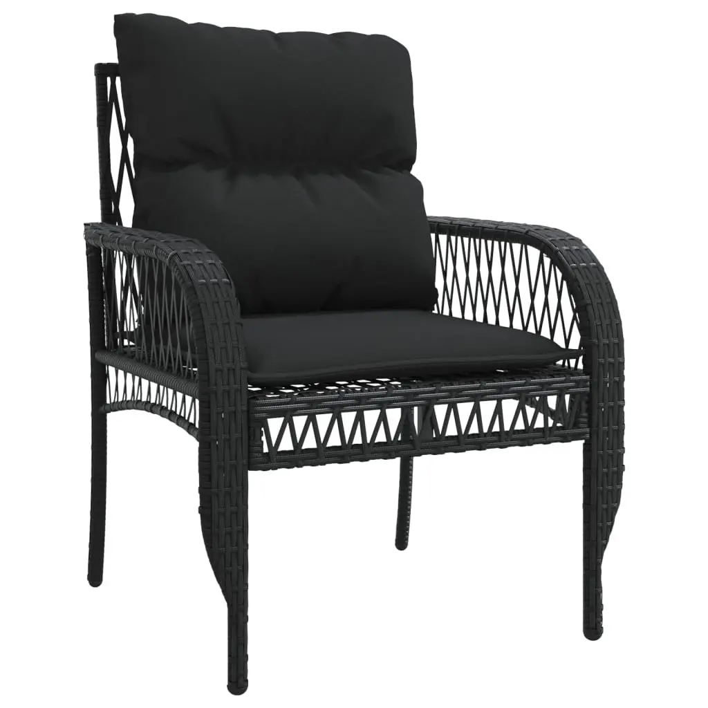 4 Piece Outdoor Garden Sofa Set Black PE Rattan Lounge with Powder-coated Steel Frame and Tempered Glass Table Top