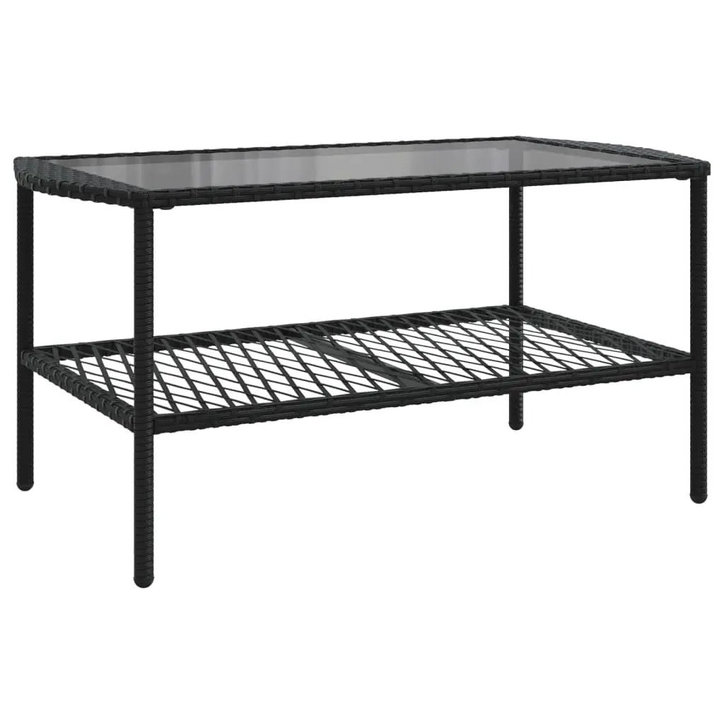 4 Piece Outdoor Garden Sofa Set Black PE Rattan Lounge with Powder-coated Steel Frame and Tempered Glass Table Top