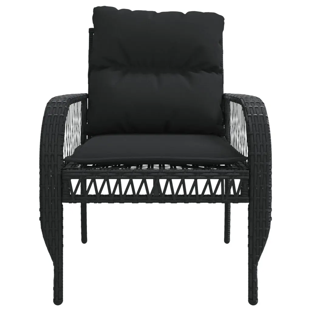 4 Piece Outdoor Garden Sofa Set Black PE Rattan Lounge with Powder-coated Steel Frame and Tempered Glass Table Top