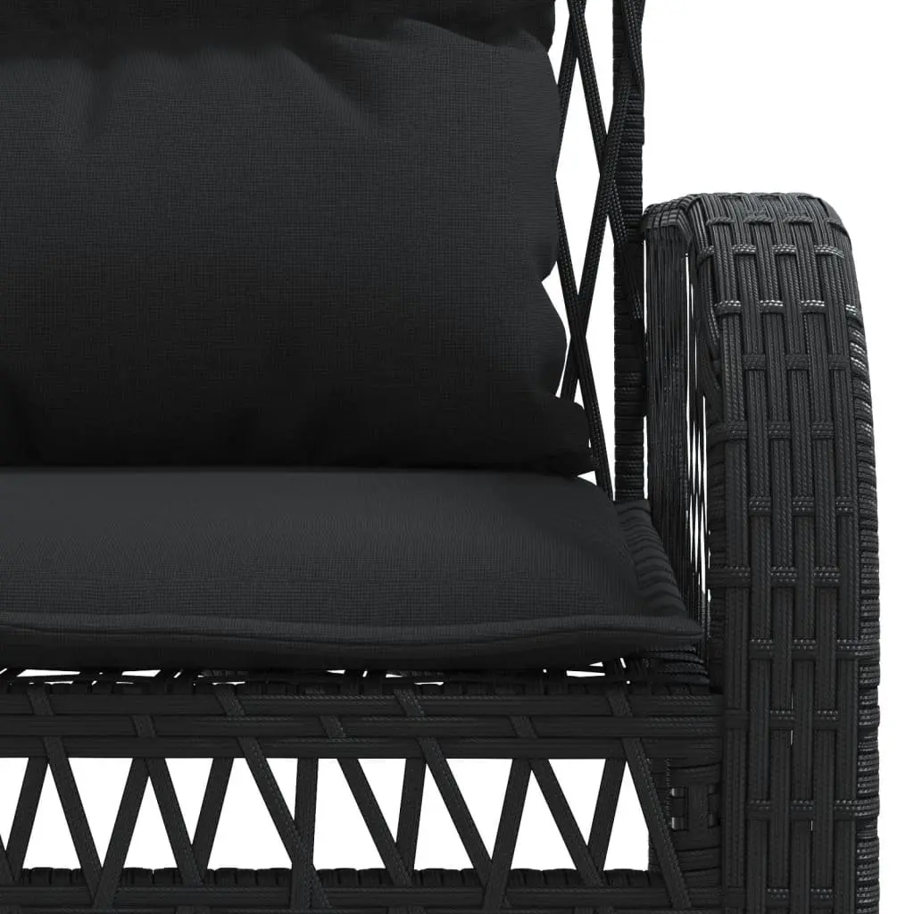 4 Piece Outdoor Garden Sofa Set Black PE Rattan Lounge with Powder-coated Steel Frame and Tempered Glass Table Top