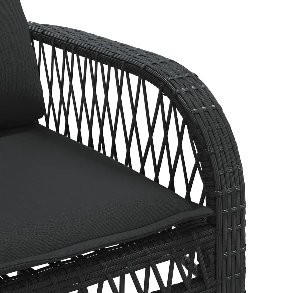 4 Piece Outdoor Garden Sofa Set Black PE Rattan Lounge with Powder-coated Steel Frame and Tempered Glass Table Top