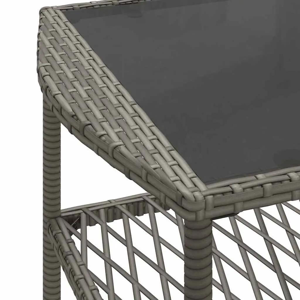 4 Piece Grey Poly Rattan Sofa Set with Cushions and Glass Table for Outdoor Patio and Garden