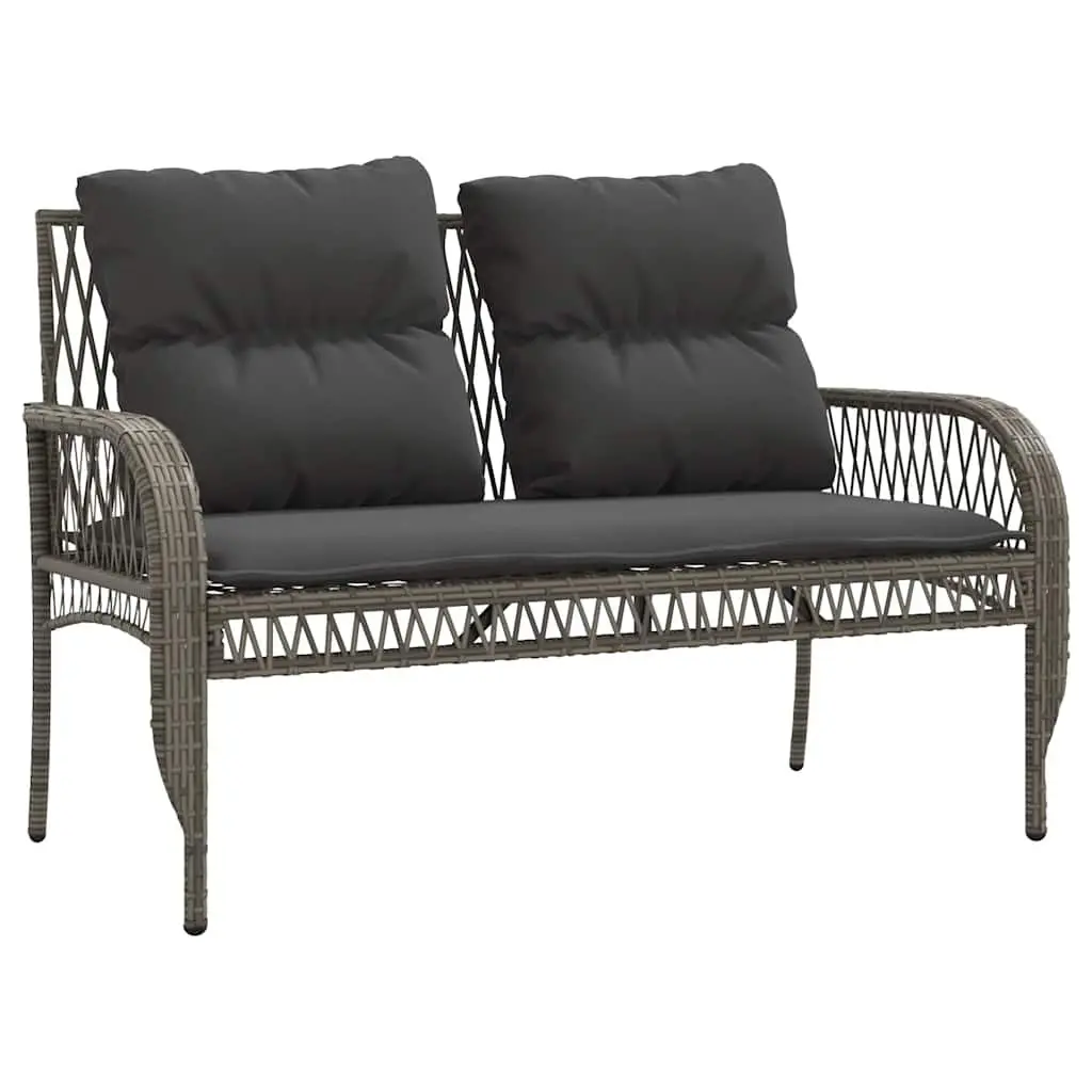 4 Piece Grey Poly Rattan Sofa Set with Cushions and Glass Table for Outdoor Patio and Garden
