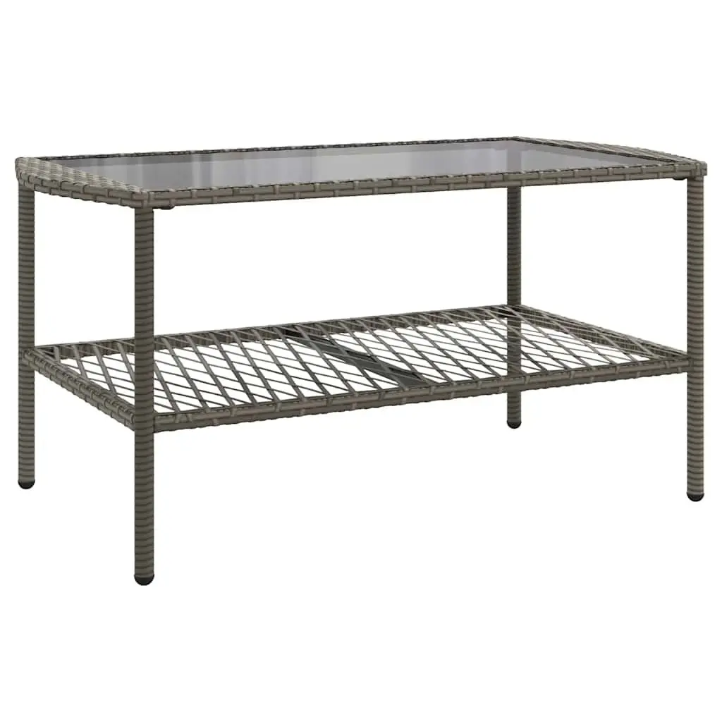 4 Piece Grey Poly Rattan Sofa Set with Cushions and Glass Table for Outdoor Patio and Garden