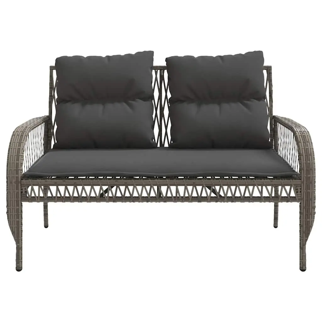 4 Piece Grey Poly Rattan Sofa Set with Cushions and Glass Table for Outdoor Patio and Garden