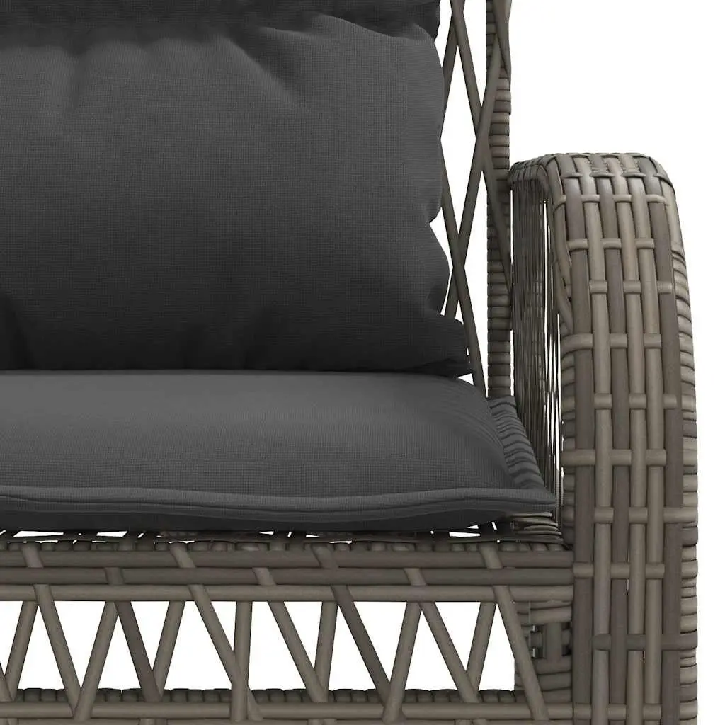4 Piece Grey Poly Rattan Sofa Set with Cushions and Glass Table for Outdoor Patio and Garden