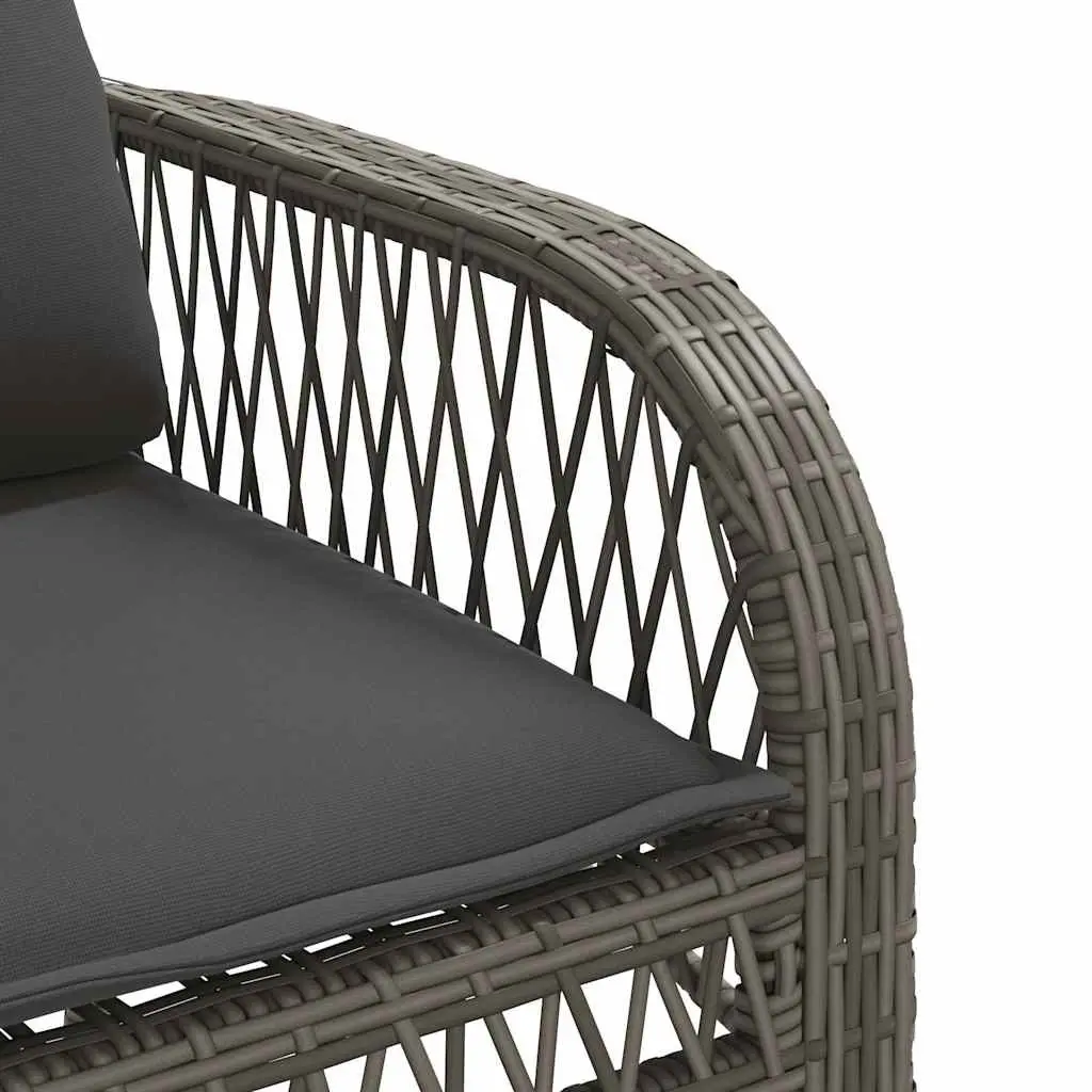 4 Piece Grey Poly Rattan Sofa Set with Cushions and Glass Table for Outdoor Patio and Garden