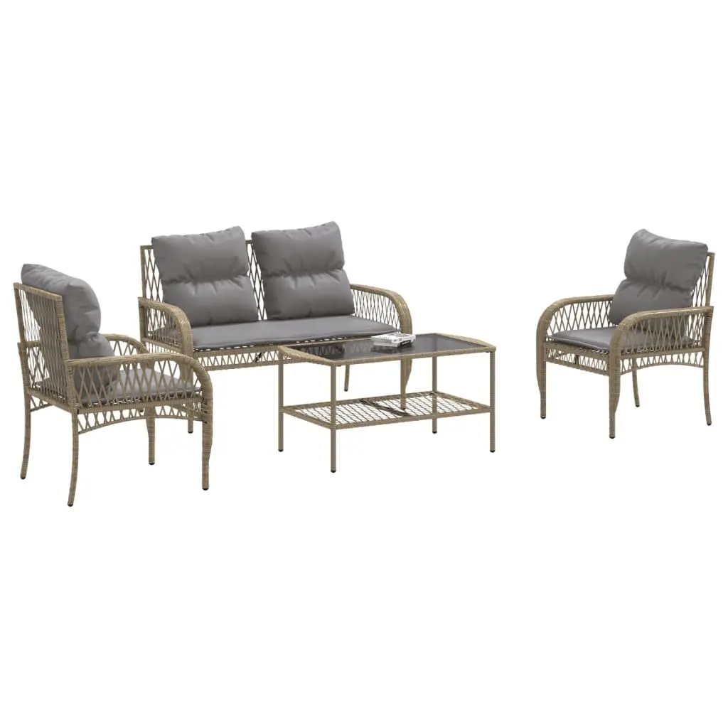 Garden Sofa Set 4 Piece Outdoor Furniture Patio Seating with Cushions Beige