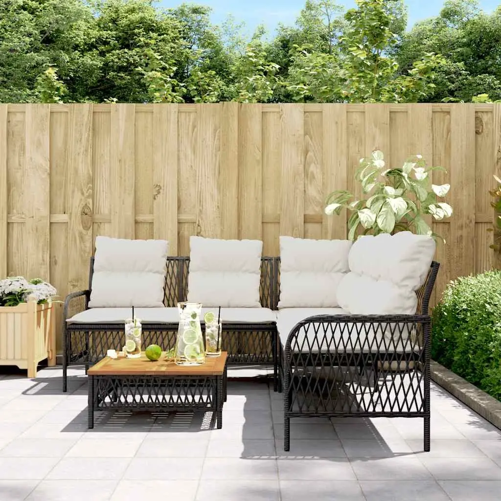 2 Piece Garden Sofa Set PE Rattan Powder-coated Steel Black