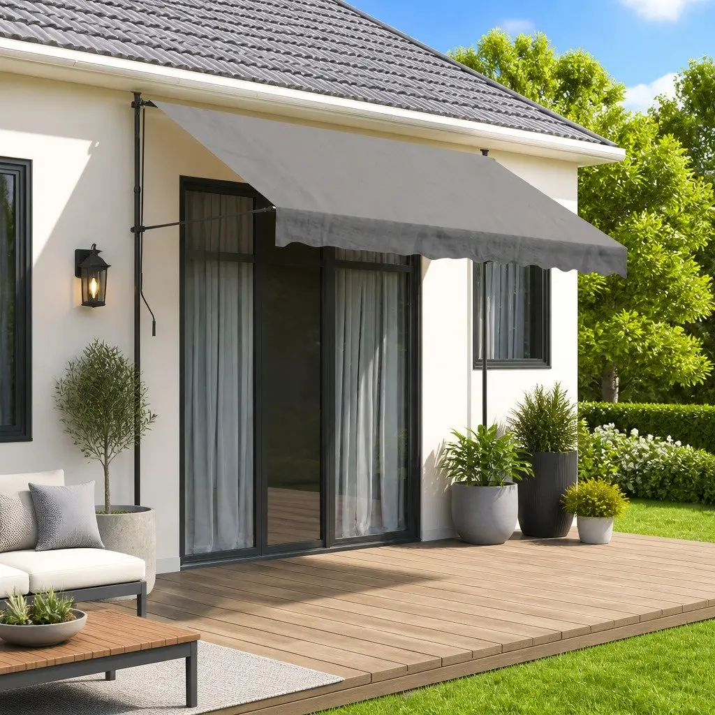 Retractable Awning Steel Frame 300x150cm Manual Crank Handle Fabric Canopy Anthracite