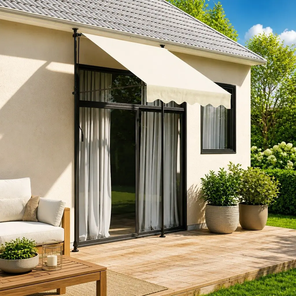 Cream Retractable Awning for Multiple Uses