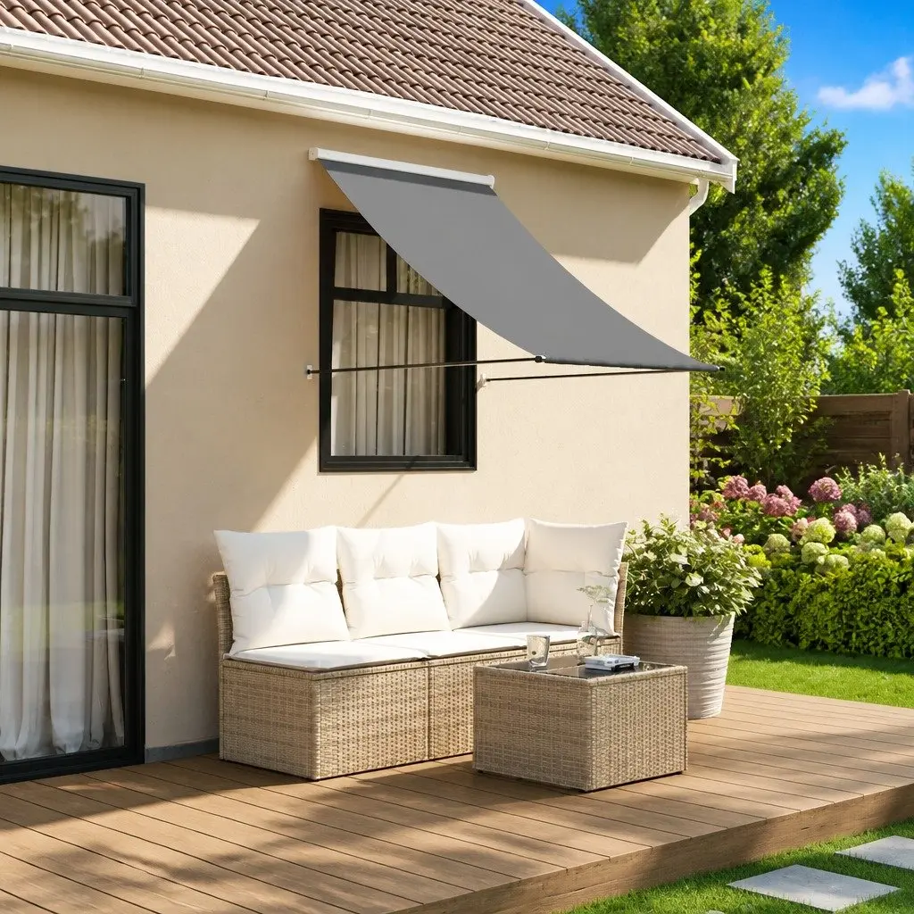 Retractable Awning Outdoor Shade Anthracite 150x150cm Wall Mounted Steel Fabric for Patios Balconies and Commercial Spaces