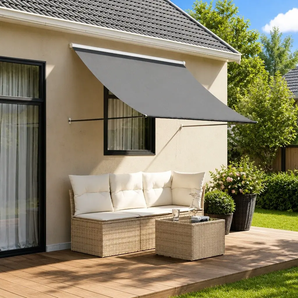 Retractable Awning Outdoor Shade Anthracite Steel Frame 200x150cm for Patio Balcony and Garden