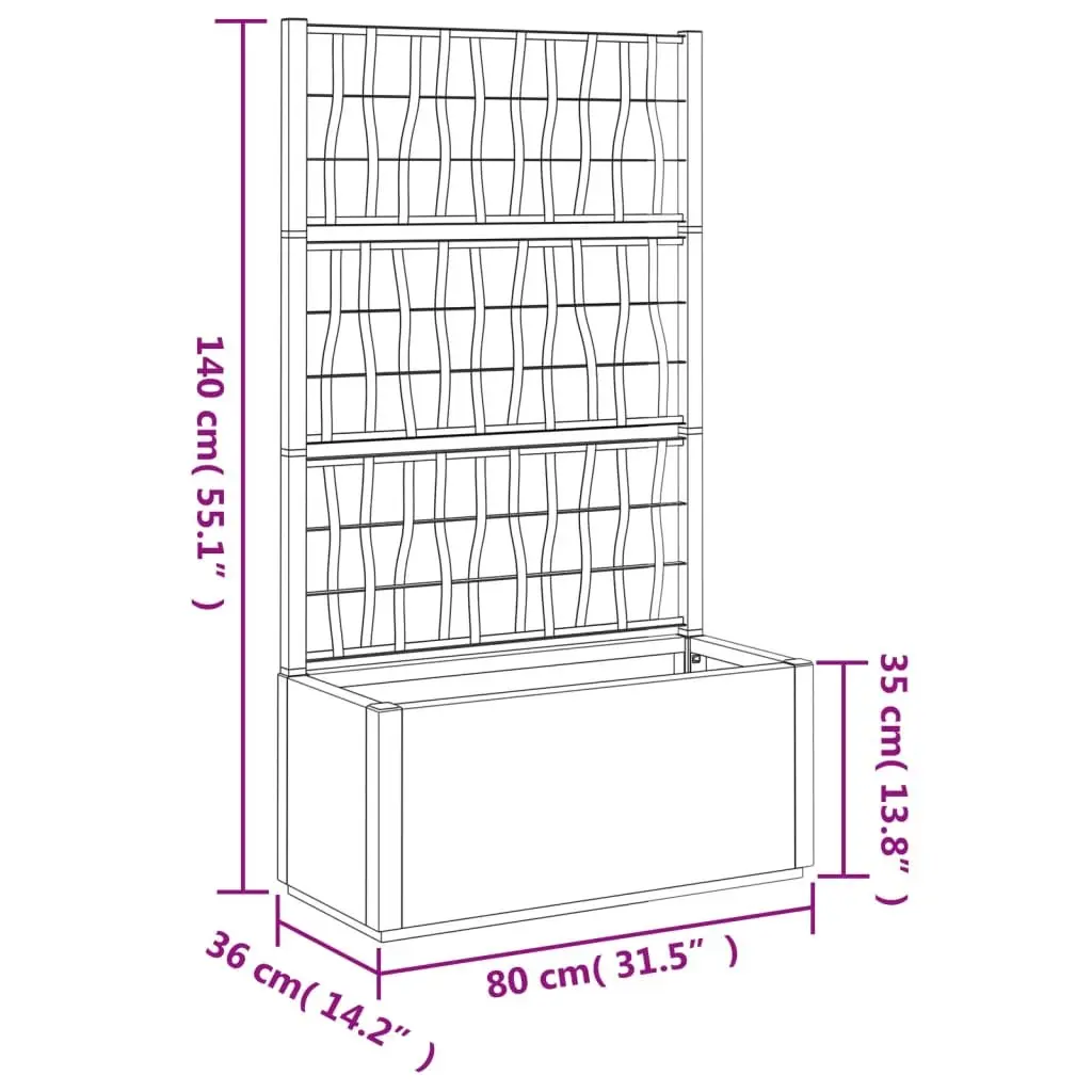 Garden Planter with Trellis Polypropylene 80x36x140cm White