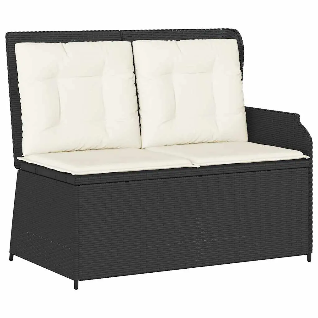 Reclining Garden Bench Black Padded Cushions Adjustable Backrest Outdoor PE Rattan Furniture