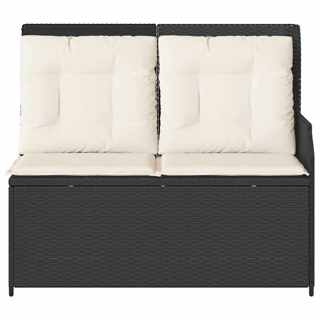 Reclining Garden Bench Black Padded Cushions Adjustable Backrest Outdoor PE Rattan Furniture